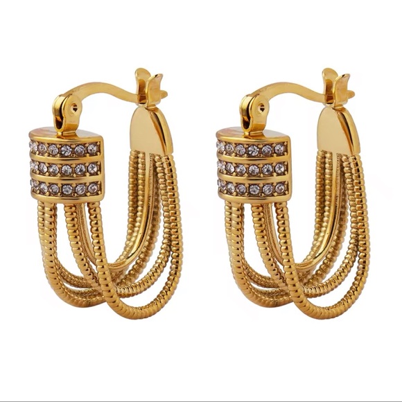 ◾️18K Gold Plated Stylish Unique Cubic Statement Earrings - Picture 11 of 15